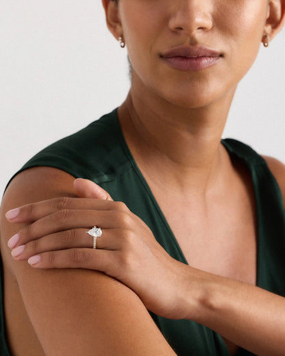 Lab Grown Diamond Pear Petite Pave Engagement Ring - 2ct - US 7184