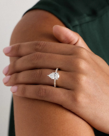 Lab Grown Diamond Pear Petite Pave Engagement Ring - 2ct - US 7184