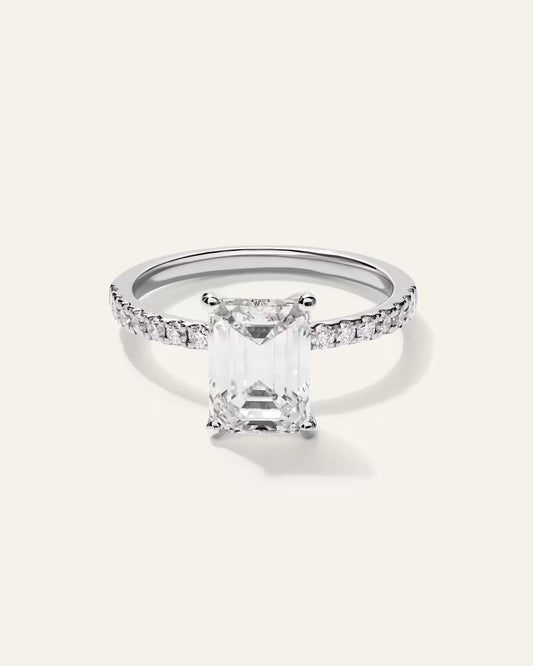 Lab Grown Diamond Emerald Petite Pave Engagement Ring - 2.5ct - US 6038