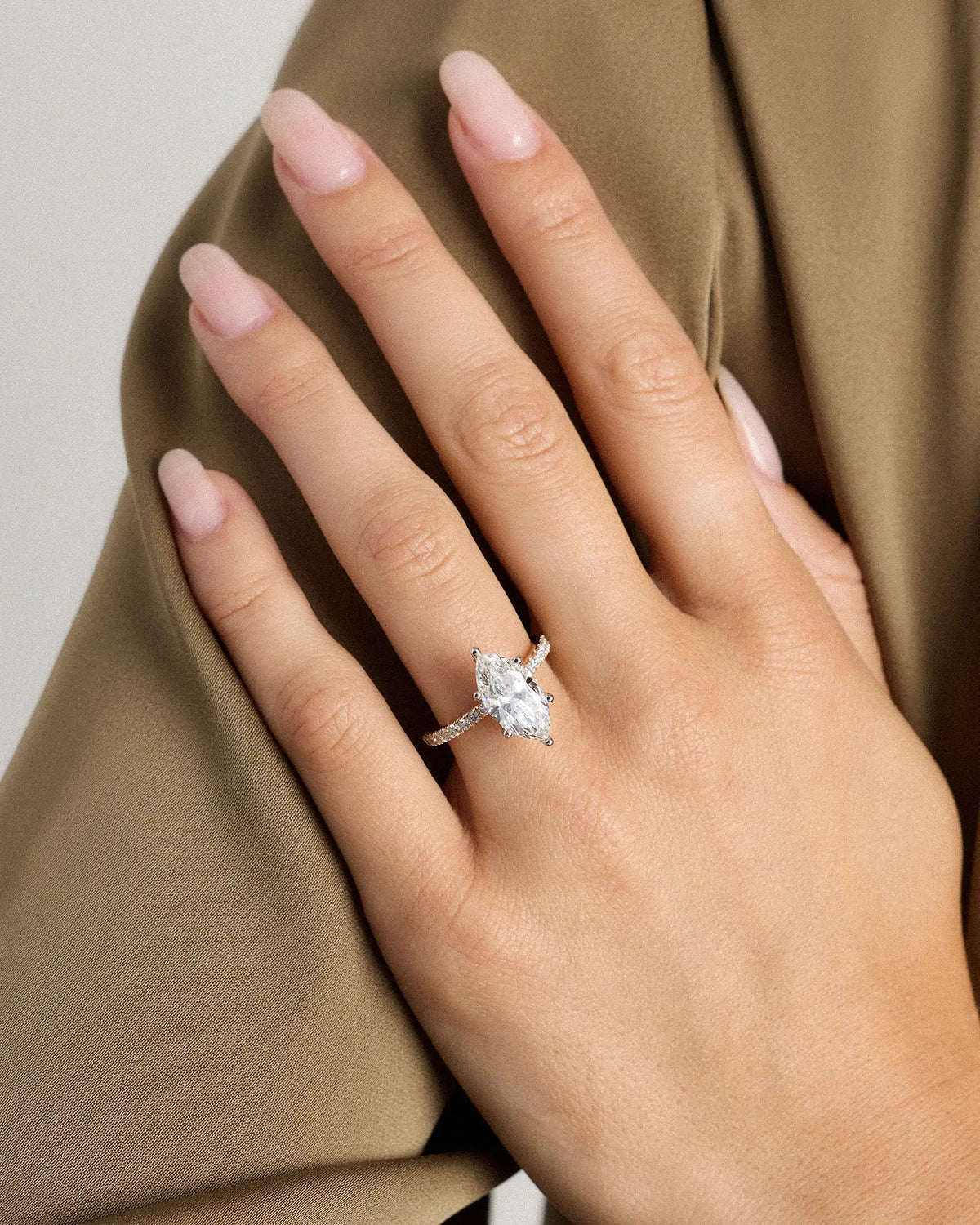 Lab Grown Diamond Marquise Petite Pave Engagement Ring - 3ct - US 0207