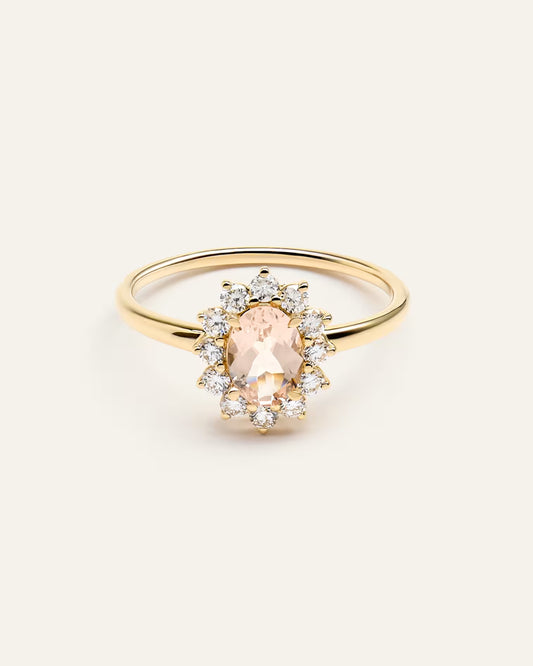 14K Gold Lab Grown Diamond and Morganite Halo Ring - US 5750