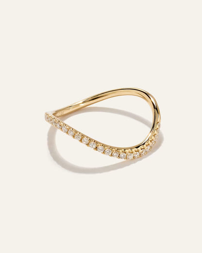 14K Gold Pave Diamond Wave Ring - US 1972