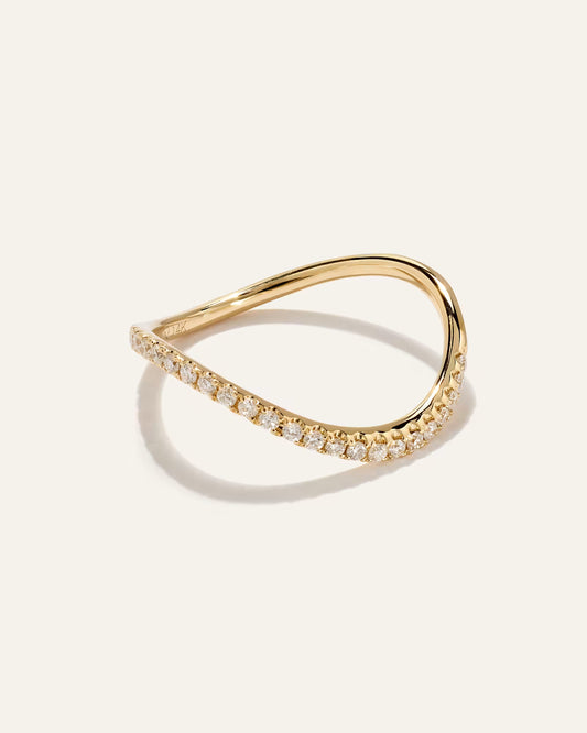 14K Gold Pave Diamond Wave Ring - US 1972