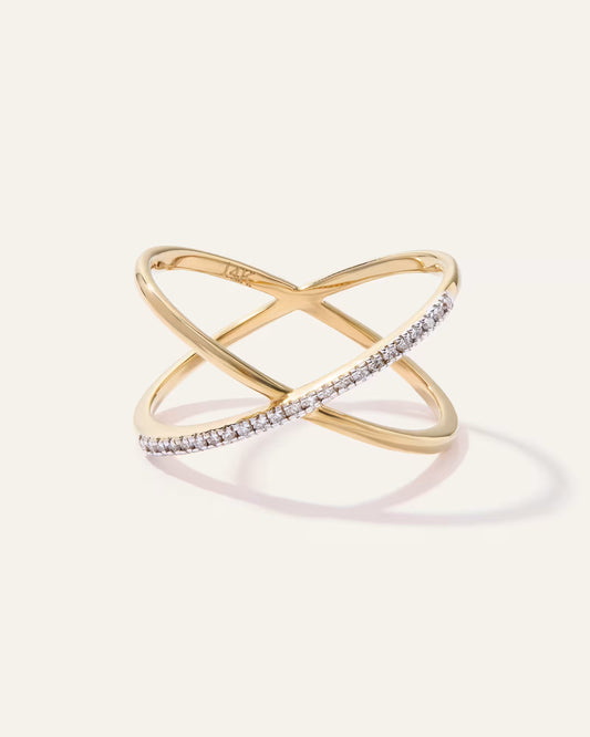 14K Gold Diamond Pave Crossover Ring - US 7537