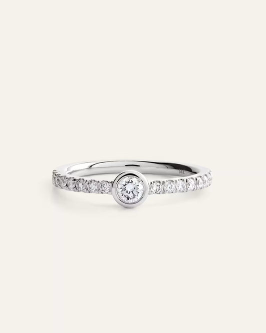 14K Gold Lab Grown Diamond Round Bezel Pave Ring - US 9415