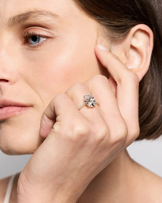 Lab Grown Diamond Oval Pave Cathedral Engagement Ring - 3ct - US 8496
