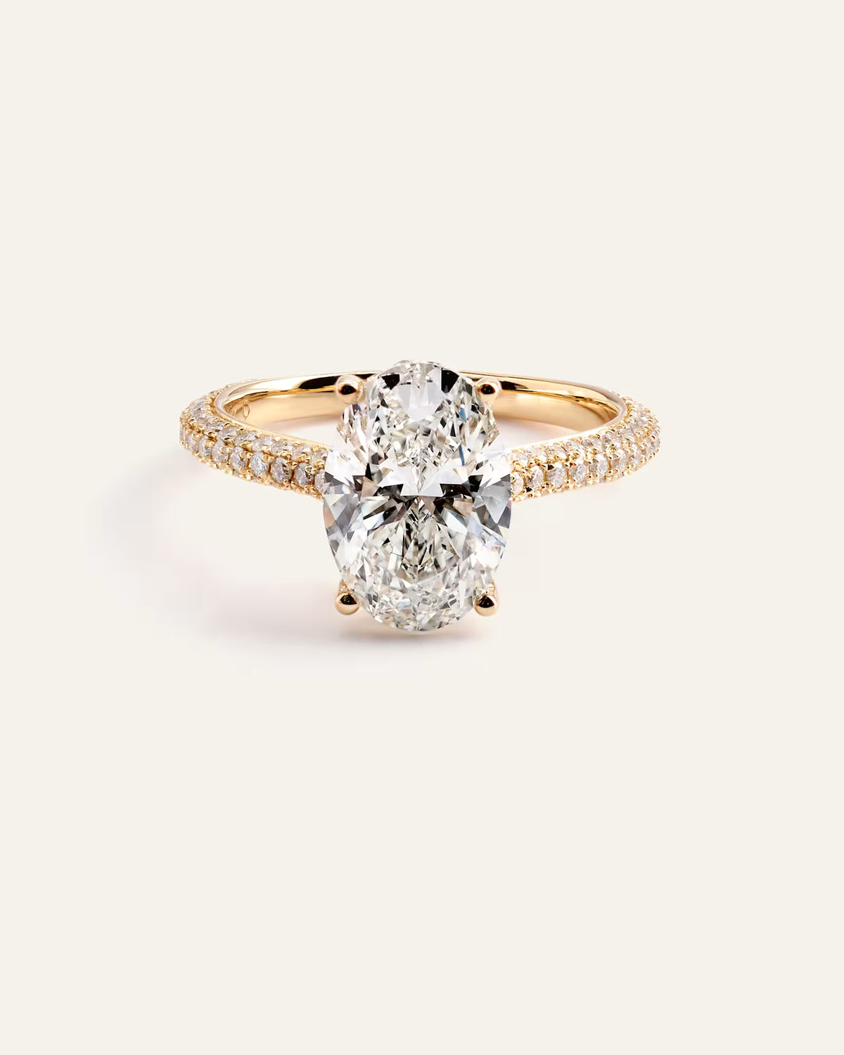 Lab Grown Diamond Oval Pave Cathedral Engagement Ring - 3ct - US 8496