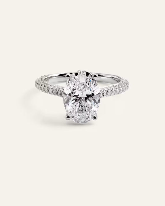 Lab Grown Diamond Oval Pave Cathedral Engagement Ring - 3ct - US 2831