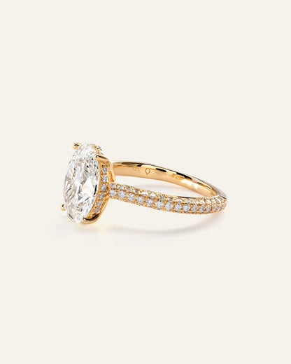 Lab Grown Diamond Oval Pave Cathedral Engagement Ring - 3ct - US 8496