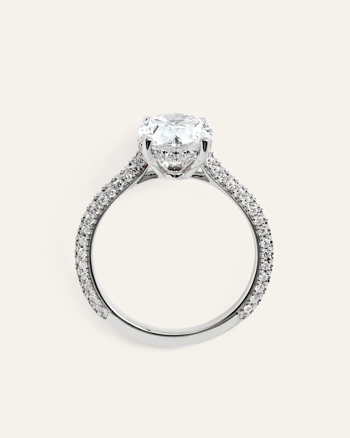 Lab Grown Diamond Oval Pave Cathedral Engagement Ring - 3ct - US 4305