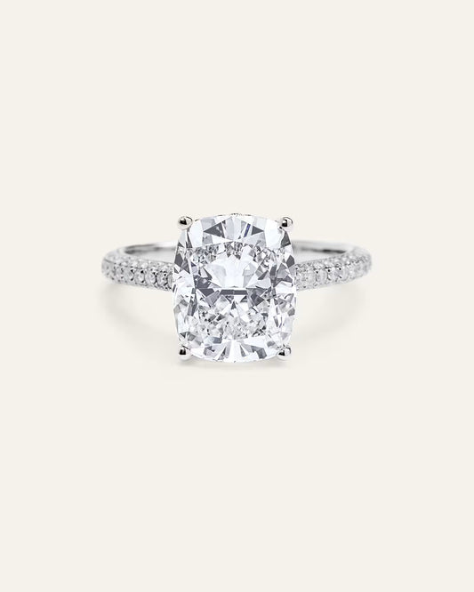Lab Grown Diamond Elongated Cushion Pave Cathedral Engagement Ring - 5ct - US 7803