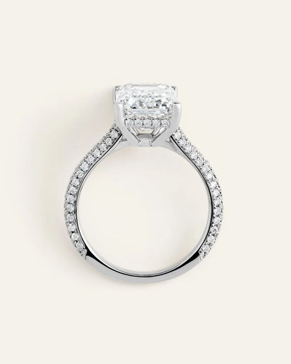 Lab Grown Diamond Emerald Pave Cathedral Engagement Ring - 5ct - US 7872