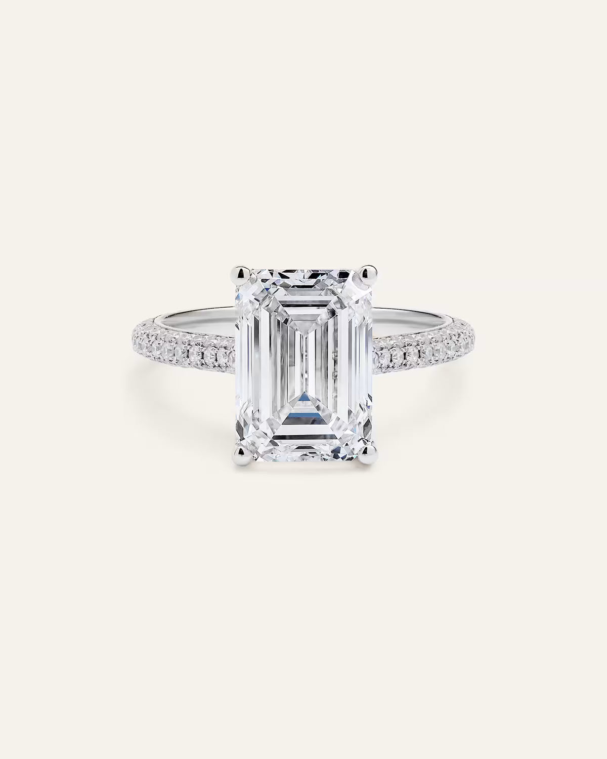 Lab Grown Diamond Emerald Pave Cathedral Engagement Ring - 5ct - US 7872