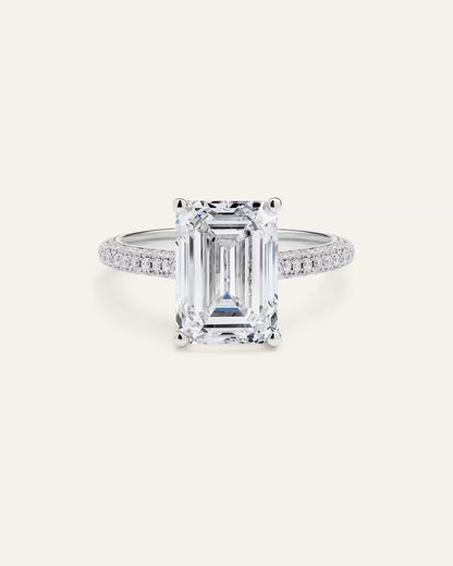 Lab Grown Diamond Emerald Pave Cathedral Engagement Ring - 5ct - US 7872