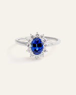 14K Gold Lab Grown Diamond and Blue Sapphire Halo Ring - US 5628