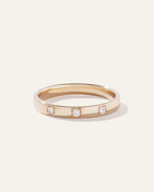 14K Gold Diamond 3 Stone Inlay Band - US 3021