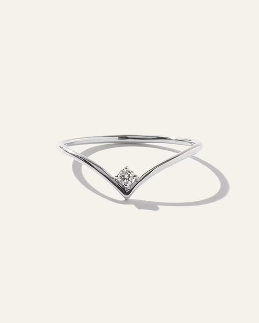 14K Gold Solitaire Diamond Chevron Ring - US 6407