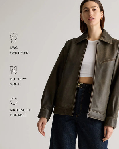 100% Leather Oversized Bomber Jacket - US 9421