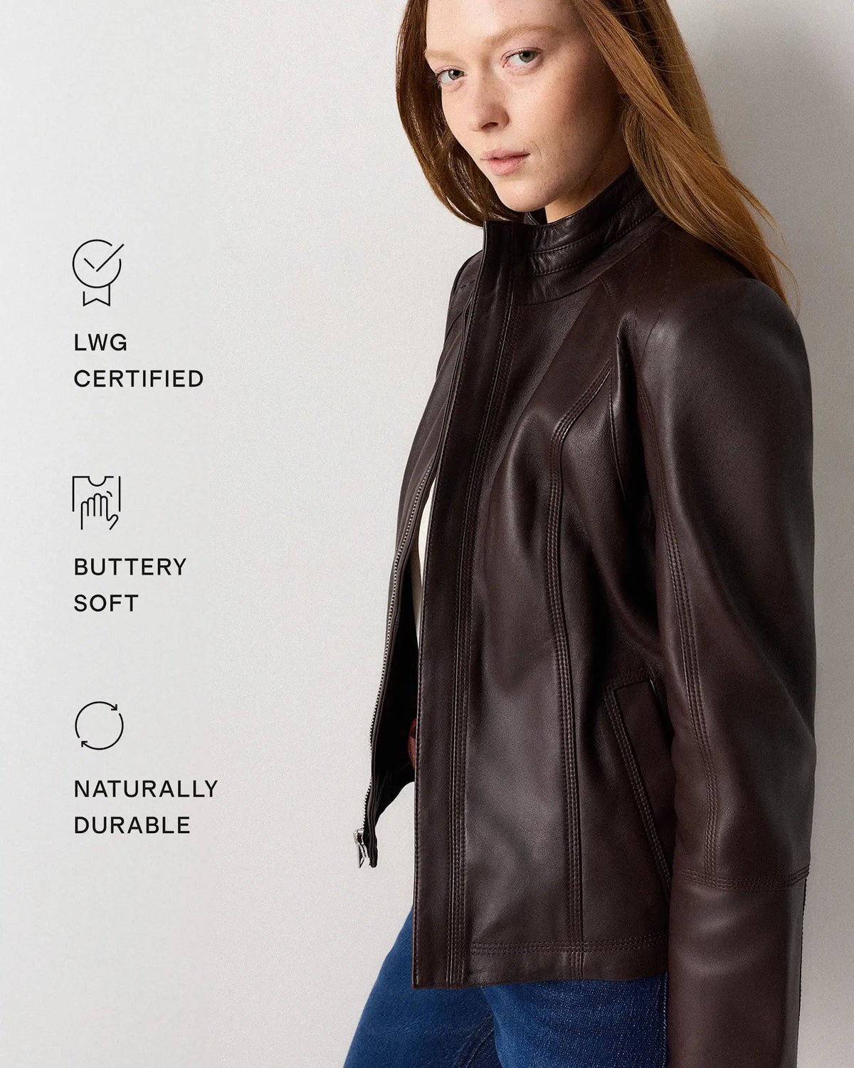 100% Leather Stand-Collar Jacket - US 2862