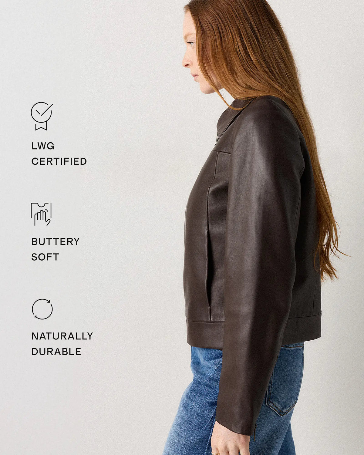 100% Leather Cropped Zip-Front Jacket - US 6860