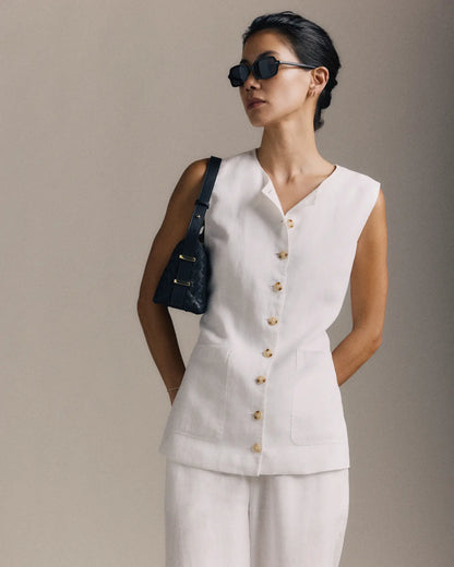 100% European Linen Longline Vest - US 1417