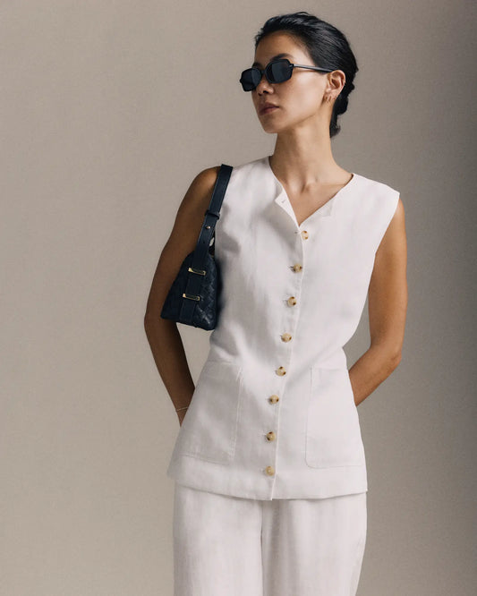 100% European Linen Longline Vest - US 1417
