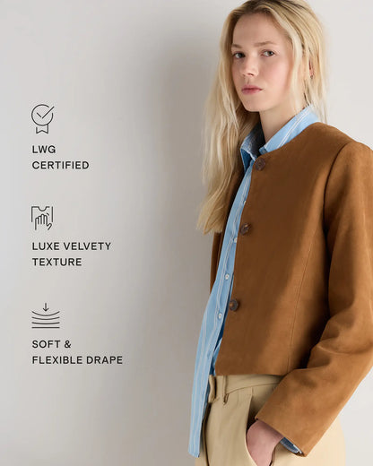 100% Suede Collarless Cropped Jacket - US 3547