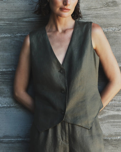100% European Linen Vest - US 6153