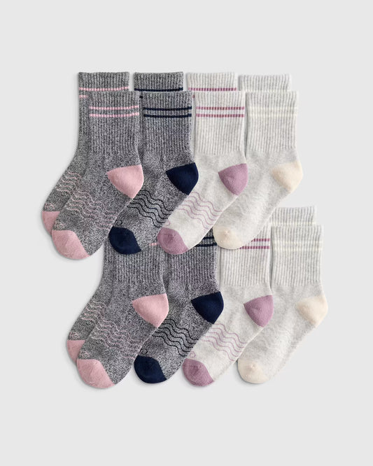 Kids Organic Cotton Quarter Crew Socks 8-Pack - US 9264