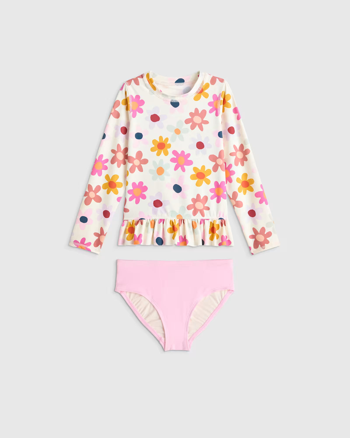 Long Sleeve Ruffle Rash Guard Two-Piece Swimsuit - US 0346