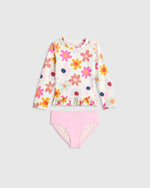 Long Sleeve Ruffle Rash Guard Two-Piece Swimsuit - US 7712