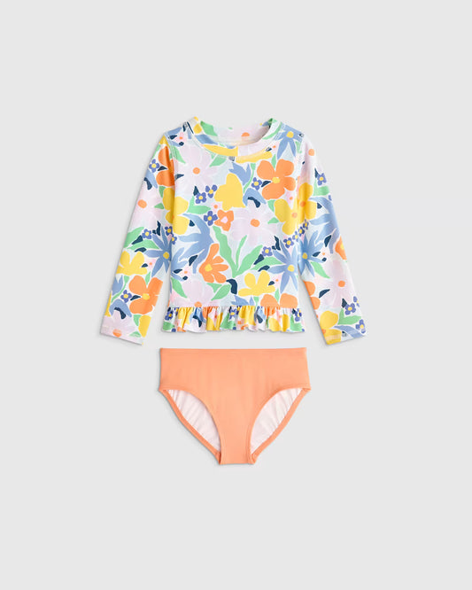 Long Sleeve Ruffle Rash Guard Two-Piece Swimsuit - US 1769