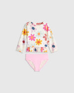 Long Sleeve Ruffle Rash Guard Two-Piece Swimsuit - US 6075