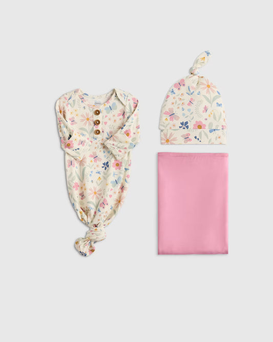 Bamboo Gown, Hat & Swaddle Layette Set - US 8524