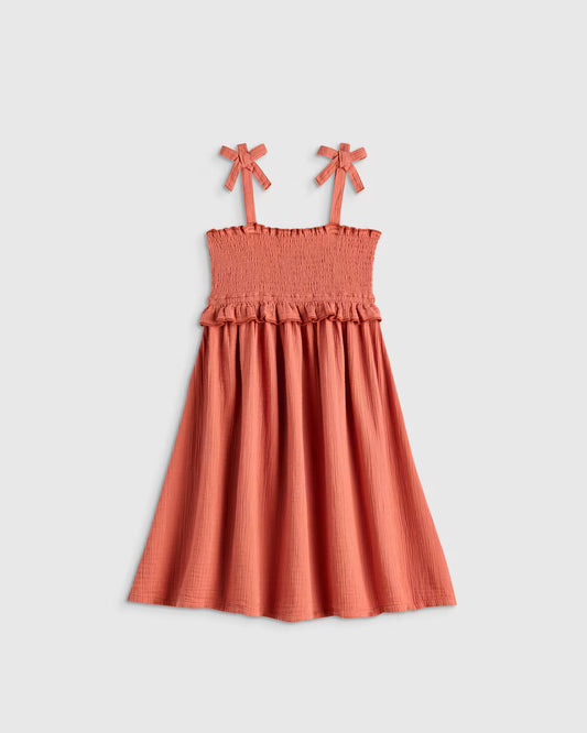 Girls Sleeveless Smocked Organic Cotton Gauze Dress - US 5974