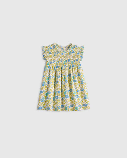 100% Organic Cotton Poplin Smocked Flutter Sleeve Dress - US 6560