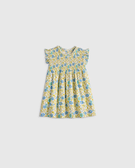 100% Organic Cotton Poplin Smocked Flutter Sleeve Dress - US 6560