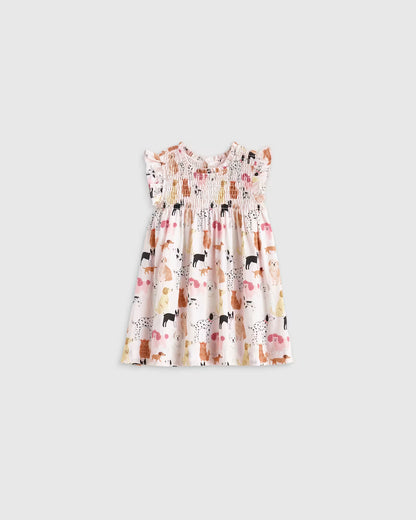 100% Organic Cotton Poplin Smocked Flutter Sleeve Dress - US 4733