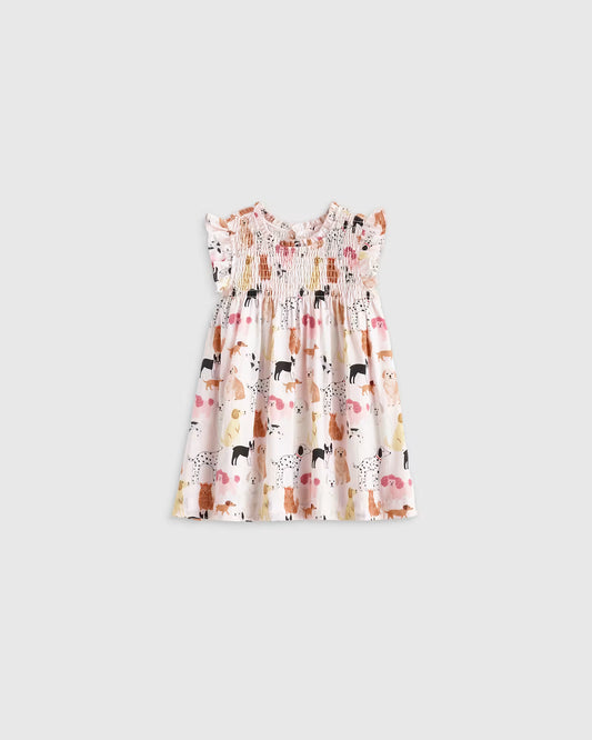 100% Organic Cotton Poplin Smocked Flutter Sleeve Dress - US 4733