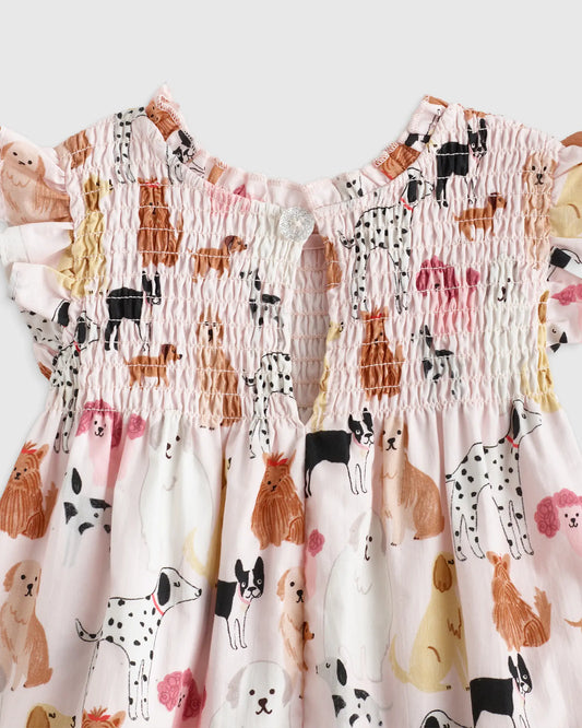 100% Organic Cotton Poplin Smocked Flutter Sleeve Dress - US 4733