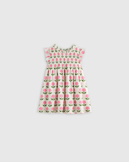 100% Organic Cotton Poplin Smocked Flutter Sleeve Dress - US 3821
