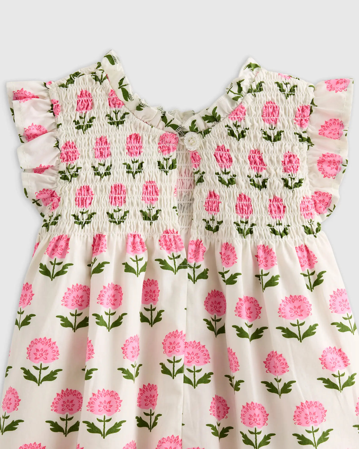 100% Organic Cotton Poplin Smocked Flutter Sleeve Dress - US 9858