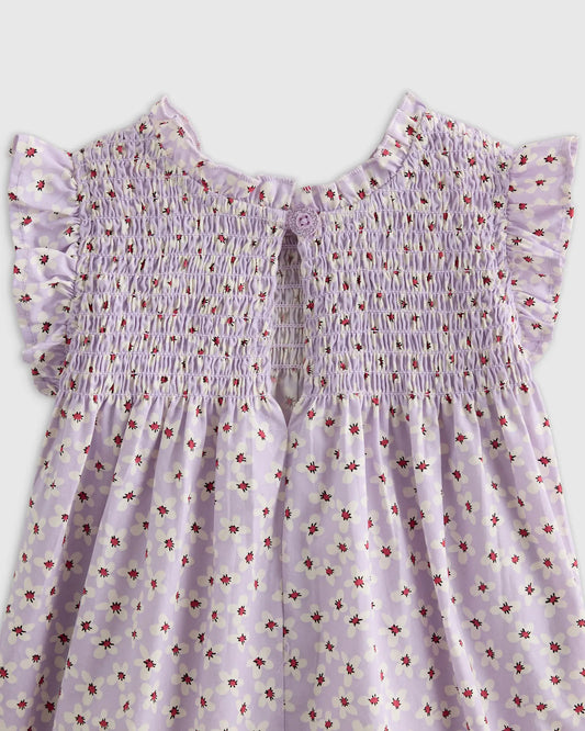 100% Organic Cotton Poplin Smocked Flutter Sleeve Dress - US 5002