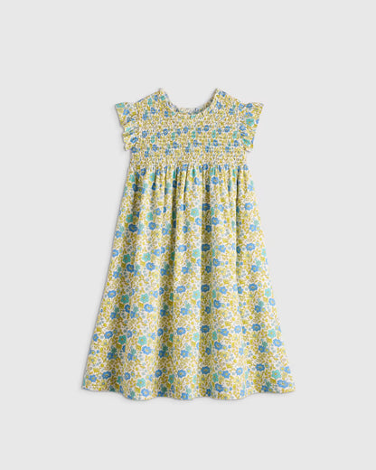 100% Organic Cotton Poplin Smocked Flutter Sleeve Dress - US 2651