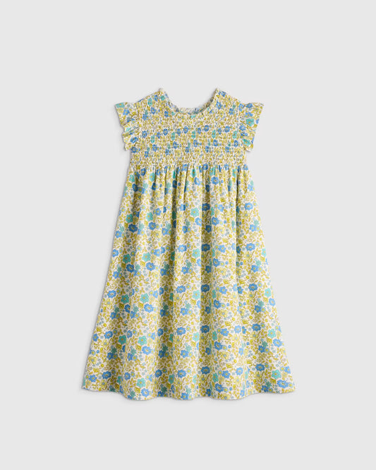 100% Organic Cotton Poplin Smocked Flutter Sleeve Dress - US 2651