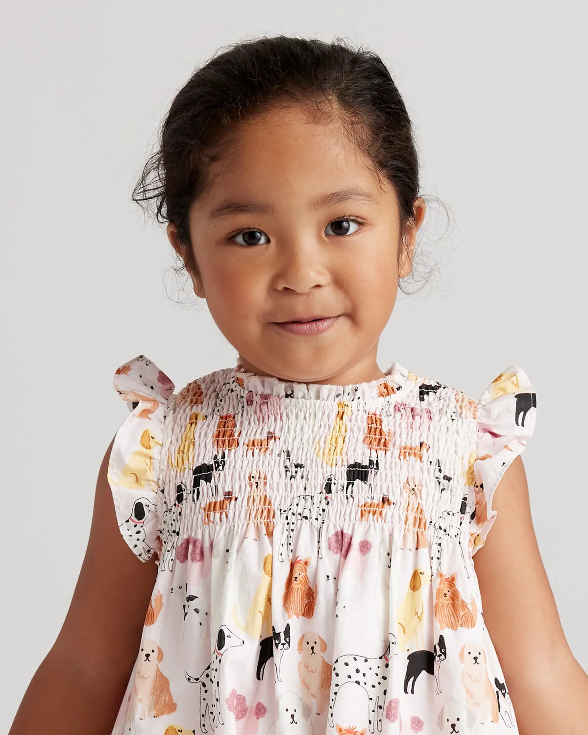 100% Organic Cotton Poplin Smocked Flutter Sleeve Dress - US 1729