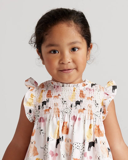 100% Organic Cotton Poplin Smocked Flutter Sleeve Dress - US 1729