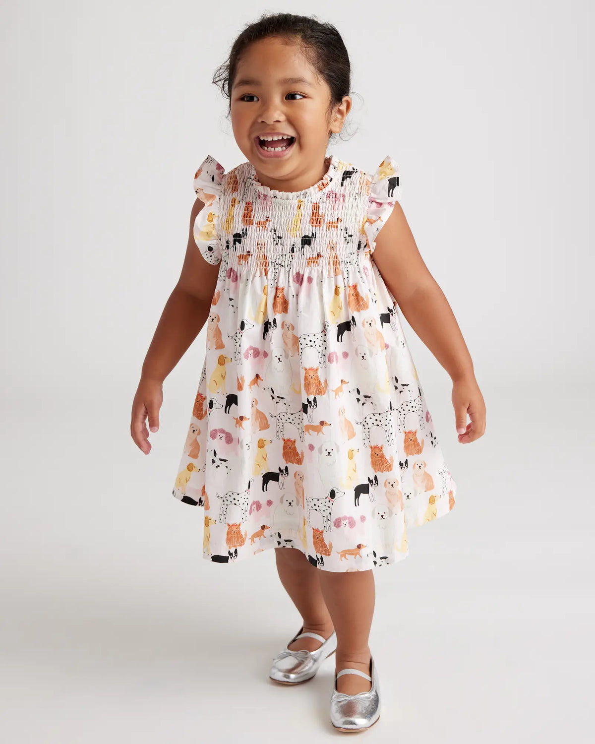 100% Organic Cotton Poplin Smocked Flutter Sleeve Dress - US 1729