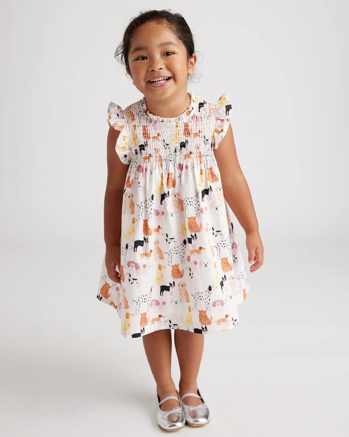 100% Organic Cotton Poplin Smocked Flutter Sleeve Dress - US 1729