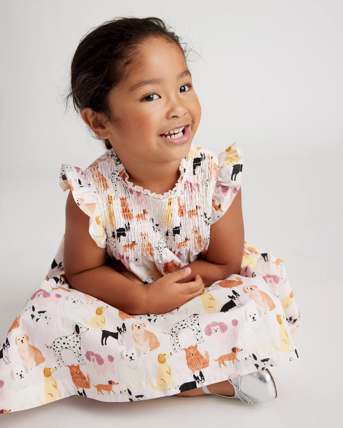 100% Organic Cotton Poplin Smocked Flutter Sleeve Dress - US 1729
